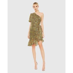 New Mac Duggal Size 4 Floral 26905 One Shoulder Ruffle Ruched Cocktail Dress NWT